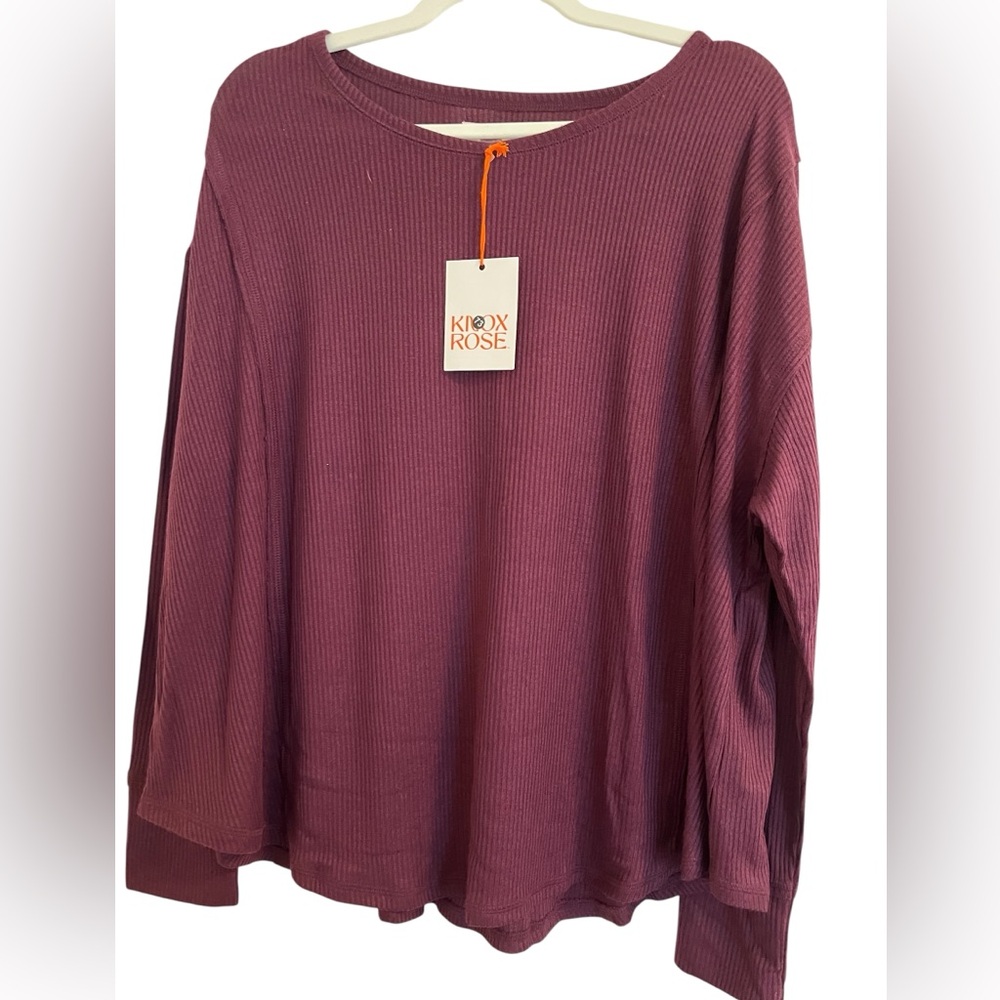#2982 NWT Knox Rose Women's Ribbed Lightweight Burgundy Top